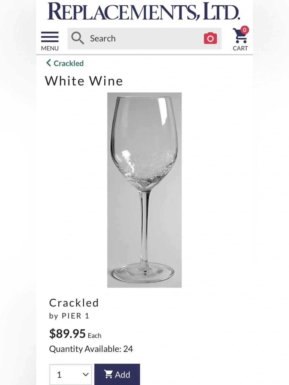 2 Pier 1  Crackled white wine glasses. 12oz